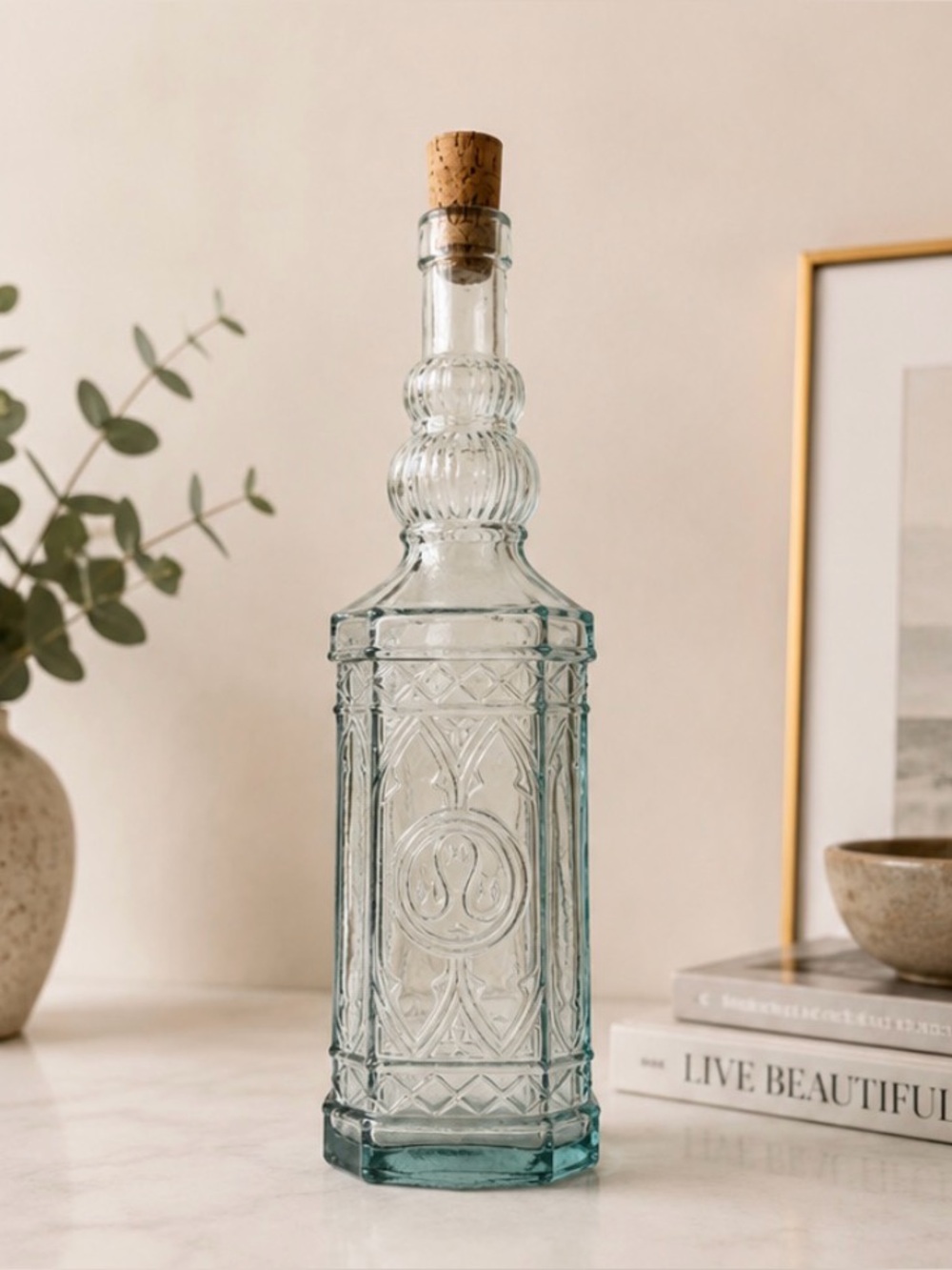 Vintage Embossed Glass Decanter Bottle